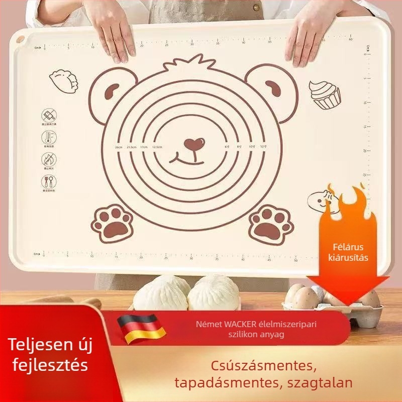 Nagy méretű, vastag szilikon dagasztó matrac – csúszásmentes, élelmiszer-biztonságú, mérőskálával