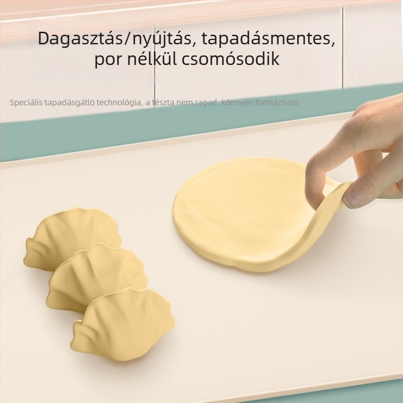 Élelmiszer-minőségű szilikon dagasztó alátét, nagy méretű, személyre szabott logóval, vastagodott és magasított éllel, konyhai sütéshez és tésztagyúráshoz.