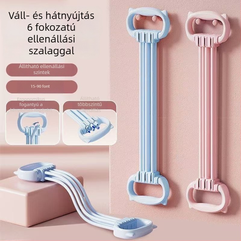 Hatfokozat, állítható nyolcas alakú húzórendszer vállnyitásra és mellkasnyitásra, ellenállás szalaggal hát-edzéshez, pilateshez és jóga