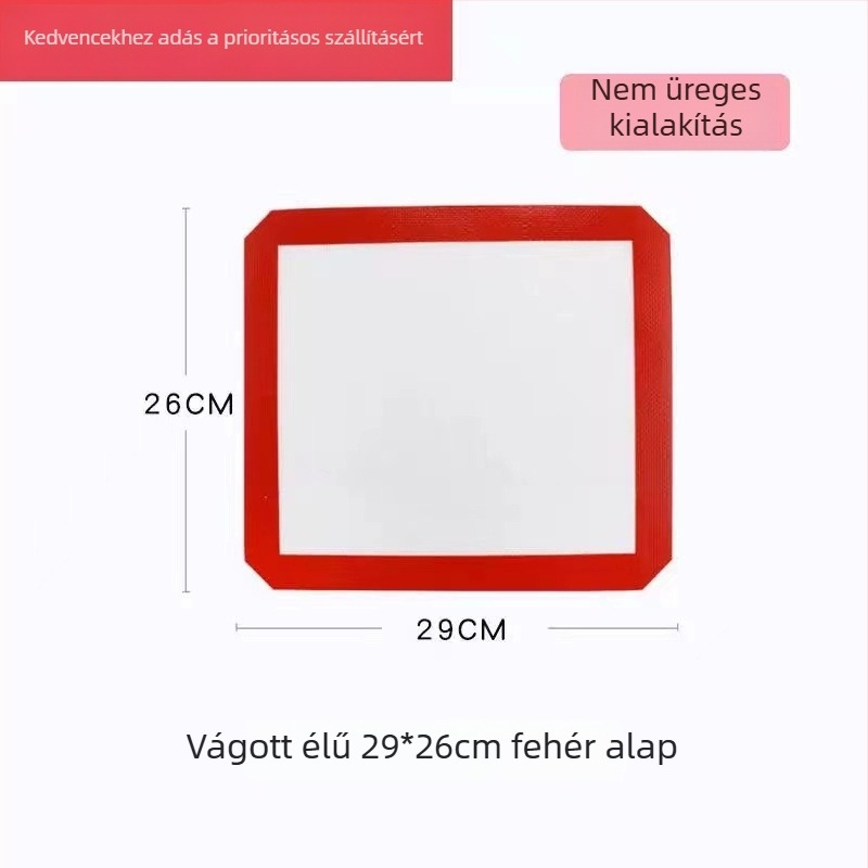 Vörös színű szilikon sütőmatrica, kivágott sarkú, tapadásmentes, vastagított, magas hőmérsékletnek ellenálló, dagasztáshoz és cukorminta készítéséhez
