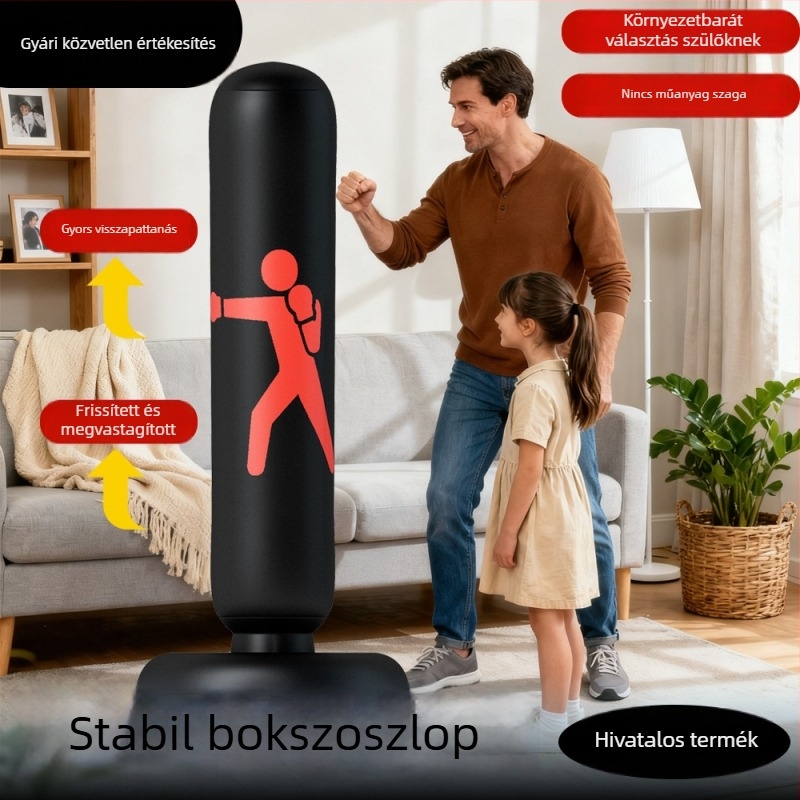 Otthoni használatra: álló boxmanek gyerekeknek, vastagított anyagból, felfújható edzészsák, vízzel töltött célponttal az edzéshez és a stressz levezetéséhez