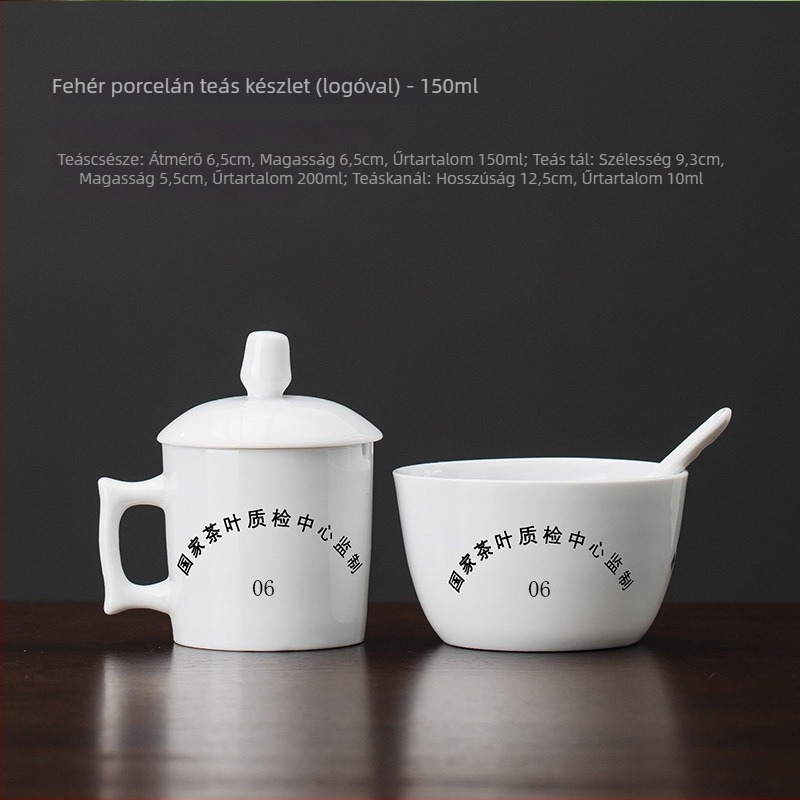 Fehér porcelán teakeverő pohárkészlet, nemzeti szabvány szerint, három darab, professzionális értékelés, logóval