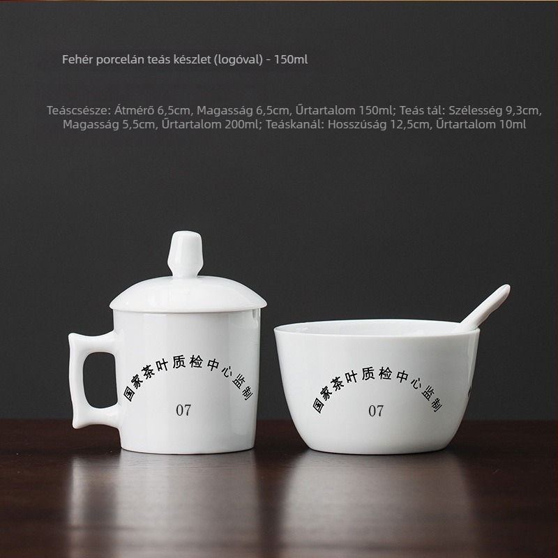 Fehér porcelán teakeverő pohárkészlet, nemzeti szabvány szerint, három darab, professzionális értékelés, logóval
