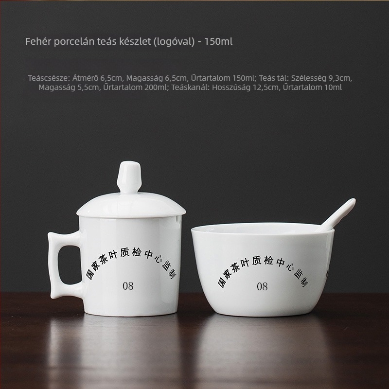 Fehér porcelán teakeverő pohárkészlet, nemzeti szabvány szerint, három darab, professzionális értékelés, logóval