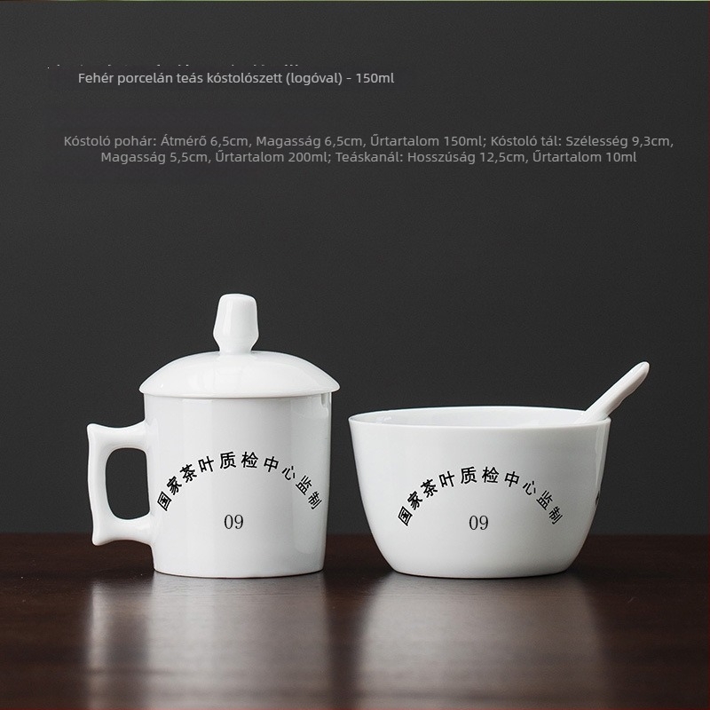 Fehér porcelán teakeverő pohárkészlet, nemzeti szabvány szerint, három darab, professzionális értékelés, logóval