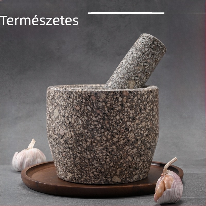 Természetes Maifan kő fokhagyma prés háztartási használatra, fokhagyma mozsár és kő őrlő, hámozó fokhagyma