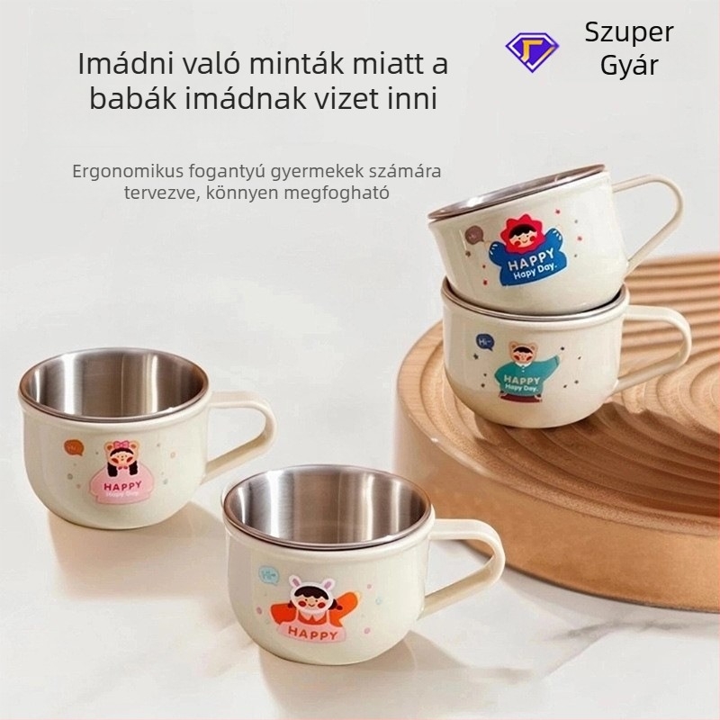 Hehe Family baba pohár fogantyúval,rajzfilm mintával, kettős falú, hőálló mini pohár