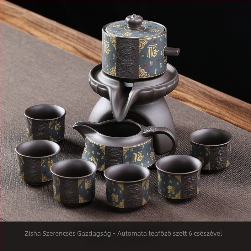 Gongfu teáskészlet lila agyag teáskannával és kőőrlős kivitelű teáskészlettel, kerámiatálca a csomag része, modern minimalist dizájn