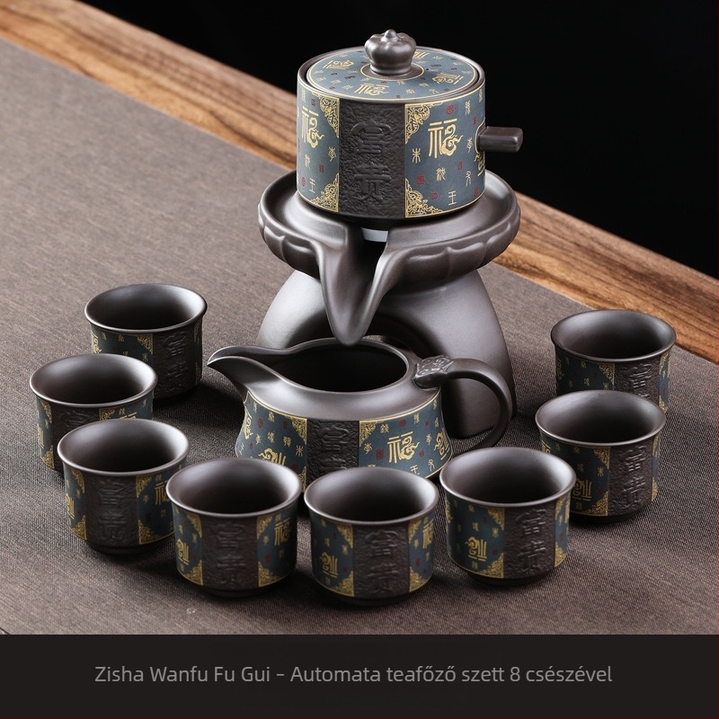 Gongfu teáskészlet lila agyag teáskannával és kőőrlős kivitelű teáskészlettel, kerámiatálca a csomag része, modern minimalist dizájn