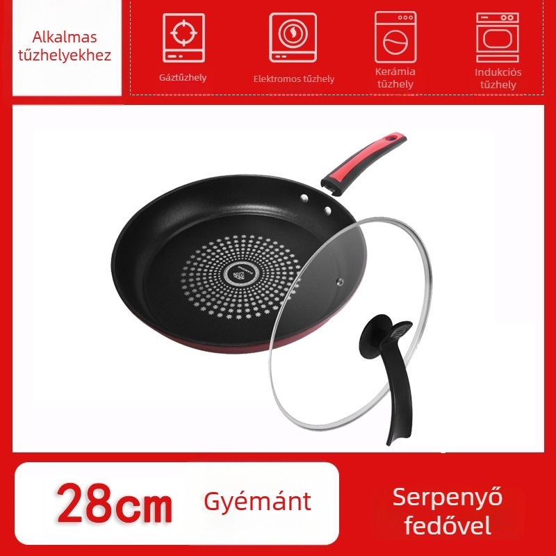 Öntöttvas serpenyő tapadásmentes bevonattal, sík és kettős alappal, a legtöbb tűzhelyhez