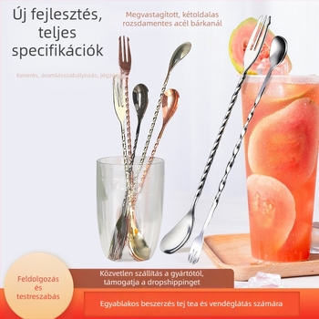 Rozsdamentes acélból készül hosszú nyeletű bárkanál koktélokhoz, kávéhoz és tejeskávéhoz; keverőrúddal több méretben