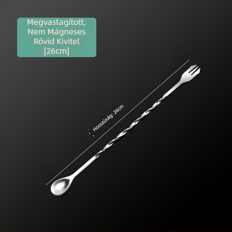 Rozsdamentes acélból készül hosszú nyeletű bárkanál koktélokhoz, kávéhoz és tejeskávéhoz; keverőrúddal több méretben