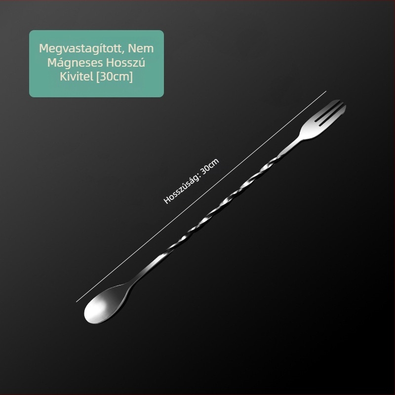 Rozsdamentes acélból készül hosszú nyeletű bárkanál koktélokhoz, kávéhoz és tejeskávéhoz; keverőrúddal több méretben