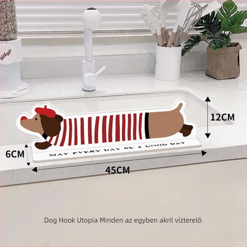 Dachshund alakú akril vízvédő panel a konyhába, többfunkciós permet- és vízálló védelem, rajzfilmszerű stílus