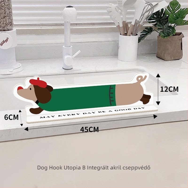 Dachshund alakú akril vízvédő panel a konyhába, többfunkciós permet- és vízálló védelem, rajzfilmszerű stílus