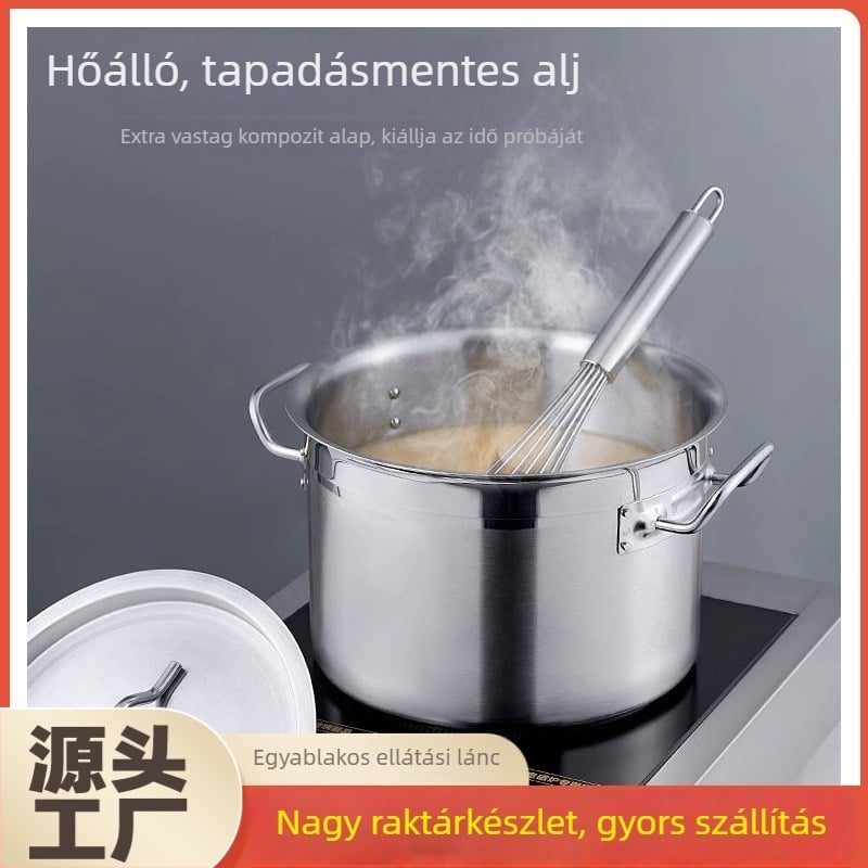 Rozsdamentes acélból készült kör alakú leveses üst tejes tea gyöngyökhöz, nagy kapacitású 2,1–3 L, szigetelt, indukciós főzővel kompatibilis