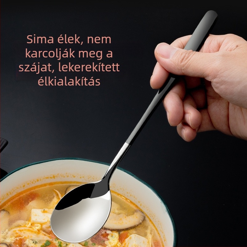 316 rozsdamentes acél kanál, hosszú nyélű, koreai stílusú, leveshez, desszerthez, jéghez és keveréshez (vastagabb kivitel)