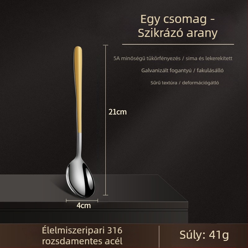 316 rozsdamentes acél kanál, hosszú nyélű, koreai stílusú, leveshez, desszerthez, jéghez és keveréshez (vastagabb kivitel)