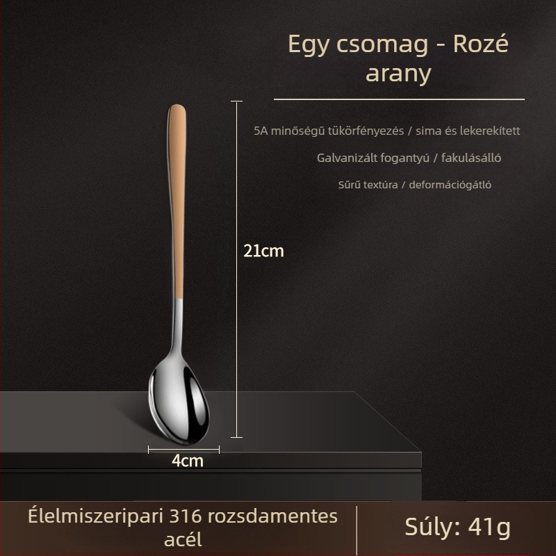 316 rozsdamentes acél kanál, hosszú nyélű, koreai stílusú, leveshez, desszerthez, jéghez és keveréshez (vastagabb kivitel)