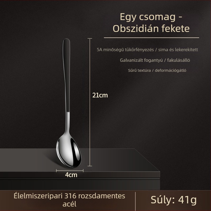 316 rozsdamentes acél kanál, hosszú nyélű, koreai stílusú, leveshez, desszerthez, jéghez és keveréshez (vastagabb kivitel)