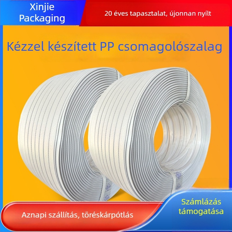 Fehér PP csomagoló szalag, kézi forróolvasztású műanyag csomagoló szalag zárócsattal, kézi csomagológép, ipari minőség