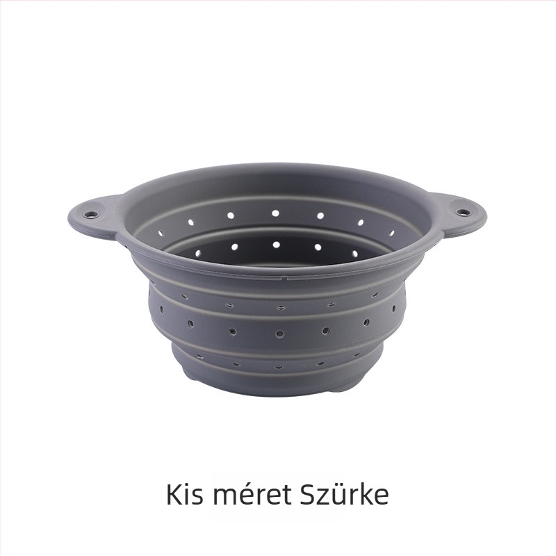 Körkös szilikon összecsukható leeresztő kosár zöldségekhez és gyümölcsökhöz, hőálló, kempingezéshez