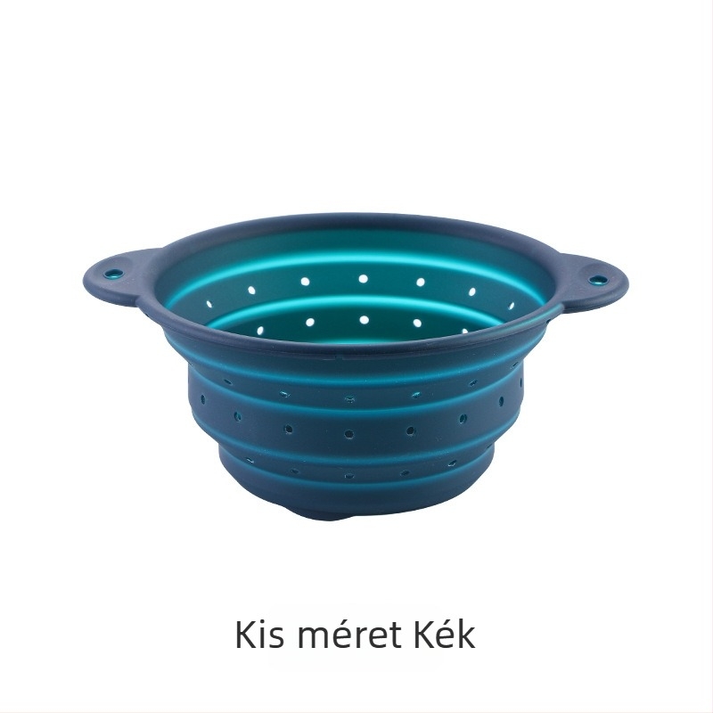 Körkös szilikon összecsukható leeresztő kosár zöldségekhez és gyümölcsökhöz, hőálló, kempingezéshez