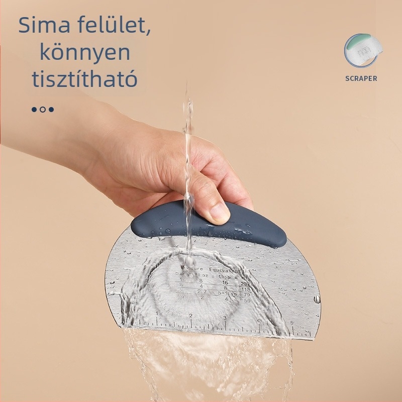 Rozsdamentes acél tészta spatula mérőskálával és félkör alakú vágóval kenyérhez és süteményekhez