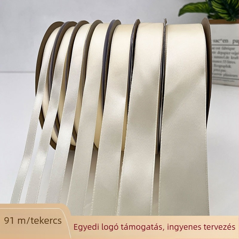 Fehér poliészter szalagkészlet tekercsekkel, 1 cm, 6 mm és 2 cm szélességgel, ajándékcsomagoláshoz és virágcsokrok díszítéséhez