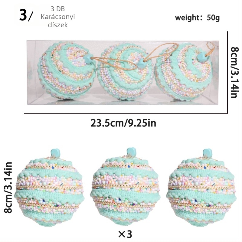 Festett macaron alakú habgömb – karácsonyi dekoráció a fán