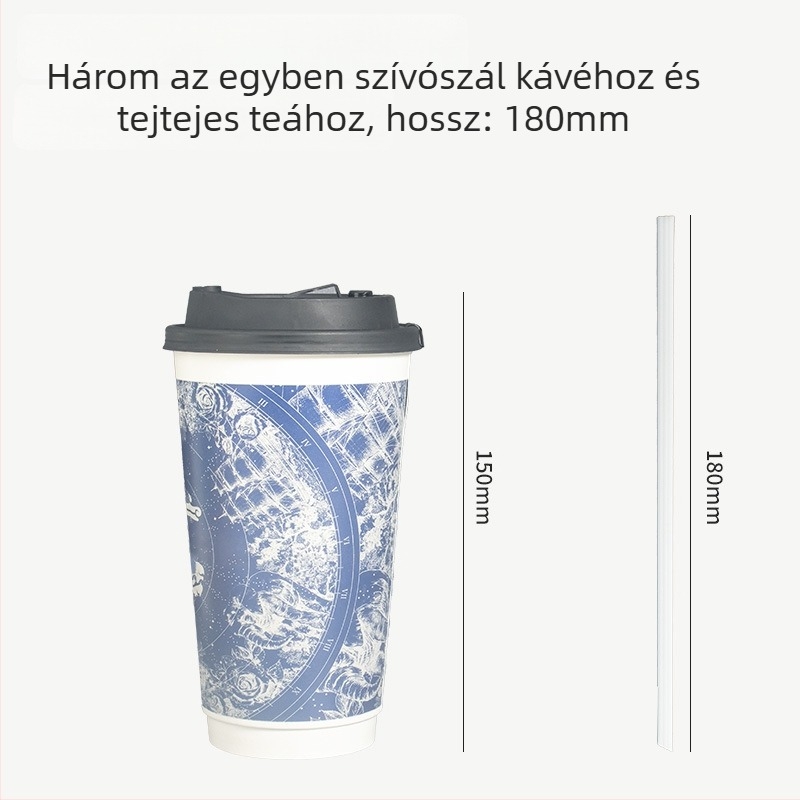 Egyszer használatos fehér műanyag szívószál és keverő forró italokhoz és tej-teához, hegyes vég, vékony cső