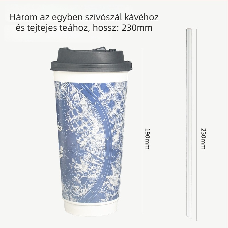 Egyszer használatos fehér műanyag szívószál és keverő forró italokhoz és tej-teához, hegyes vég, vékony cső