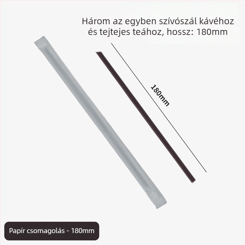 Egyszer használatos fehér műanyag szívószál és keverő forró italokhoz és tej-teához, hegyes vég, vékony cső