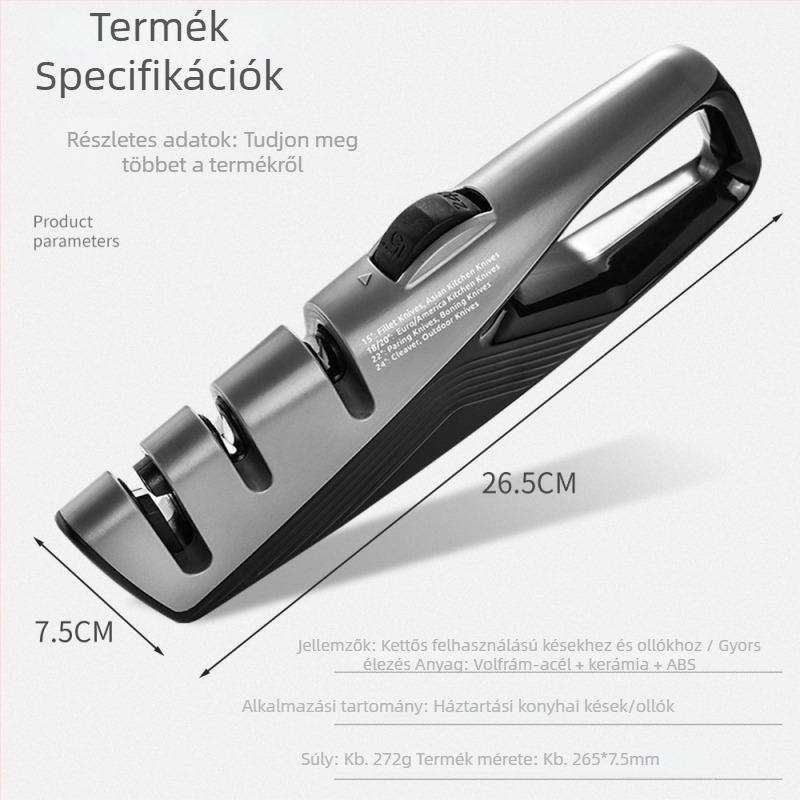 Új konyhai késélező fix szögű, állítható szöggel – alkalmas vágókésekhez, gyümölcs- és ollókhoz