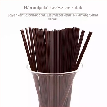 Egyszer használatos kávé szívószálak hegyes véggel és háromlyukú, egyenként csomagolva, kemény keverőpálcával tejes teához és forró italokhoz