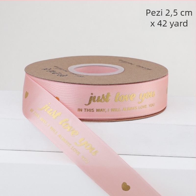 2,5 cm széles virágcsokor csomagoló szalag, virágcsomagoláshoz készült ajándékszalag, DIY aranyozott kis szív mintás szalag