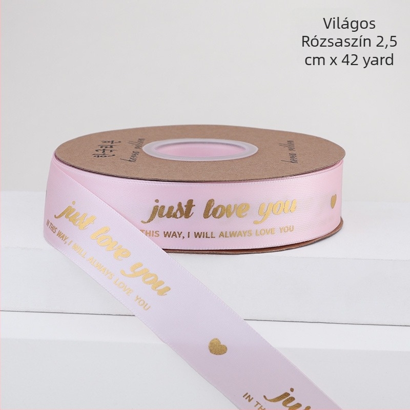 2,5 cm széles virágcsokor csomagoló szalag, virágcsomagoláshoz készült ajándékszalag, DIY aranyozott kis szív mintás szalag