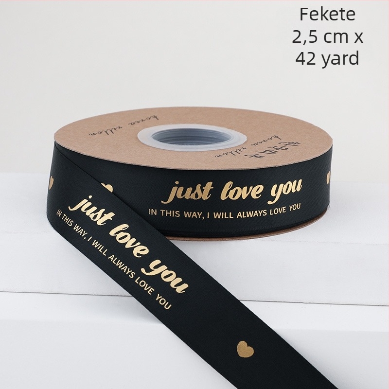 2,5 cm széles virágcsokor csomagoló szalag, virágcsomagoláshoz készült ajándékszalag, DIY aranyozott kis szív mintás szalag