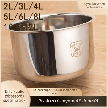 304 rozsdamentes acél belső edény rizsfőzőkhöz és nyomásfőzőkhöz, többszintes alj, 2 L és 3 L kapacitás