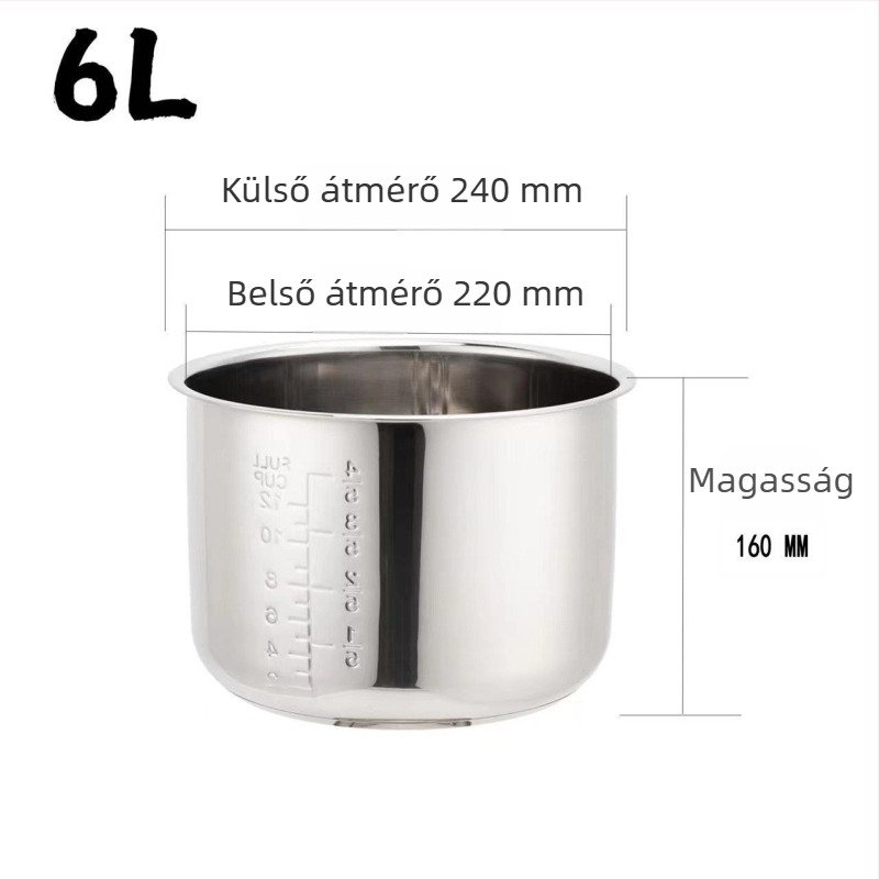 304 rozsdamentes acél belső edény rizsfőzőkhöz és nyomásfőzőkhöz, többszintes alj, 2 L és 3 L kapacitás