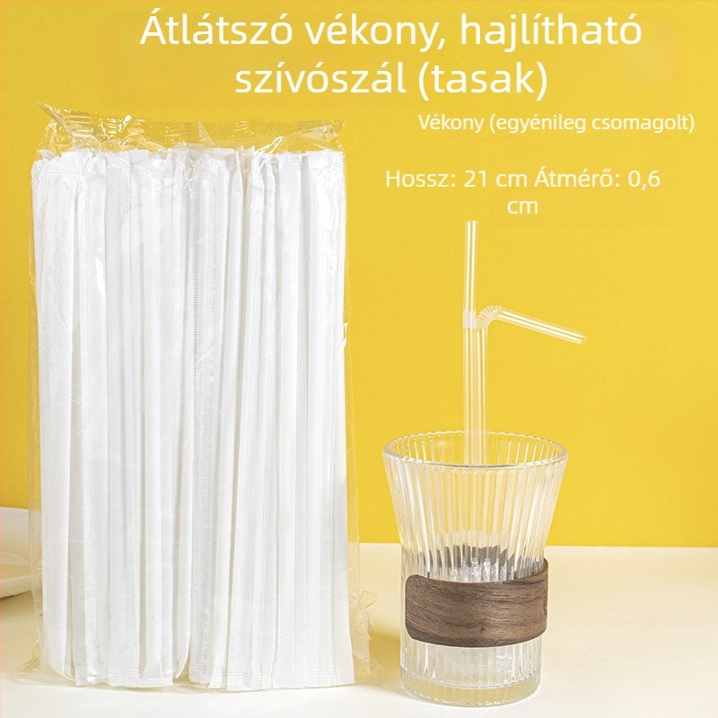 Egyszer használatos szívószál egyedi csomagolásban, élelmiszer-minőségű átlátszó műanyagból, hajlítható, kismamáknak és gyerekeknek otthon