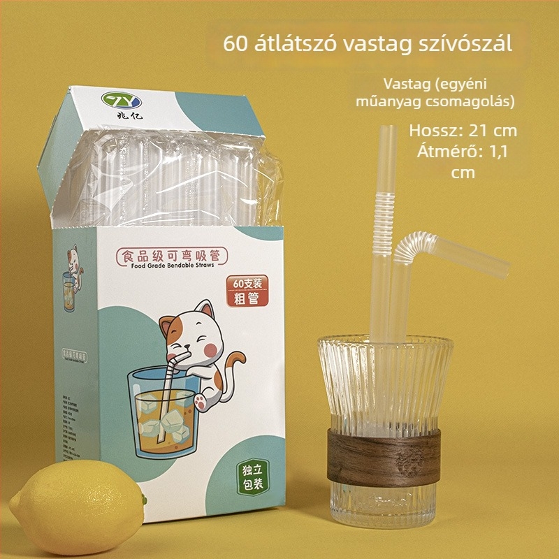 Egyszer használatos szívószál egyedi csomagolásban, élelmiszer-minőségű átlátszó műanyagból, hajlítható, kismamáknak és gyerekeknek otthon