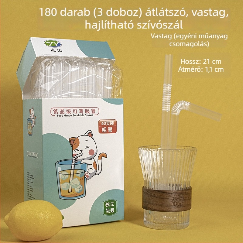 Egyszer használatos szívószál egyedi csomagolásban, élelmiszer-minőségű átlátszó műanyagból, hajlítható, kismamáknak és gyerekeknek otthon