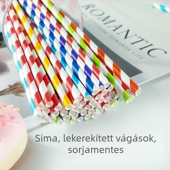 Színes csíkos papírszívó, egyszer használatos, biológiailag lebomló, megvastított, élelmiszer-minőségű, egyenes cső kávéhoz és tejjel készült teához, kreatív dizájn