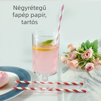 Színes csíkos papírszívó, egyszer használatos, biológiailag lebomló, megvastított, élelmiszer-minőségű, egyenes cső kávéhoz és tejjel készült teához, kreatív dizájn