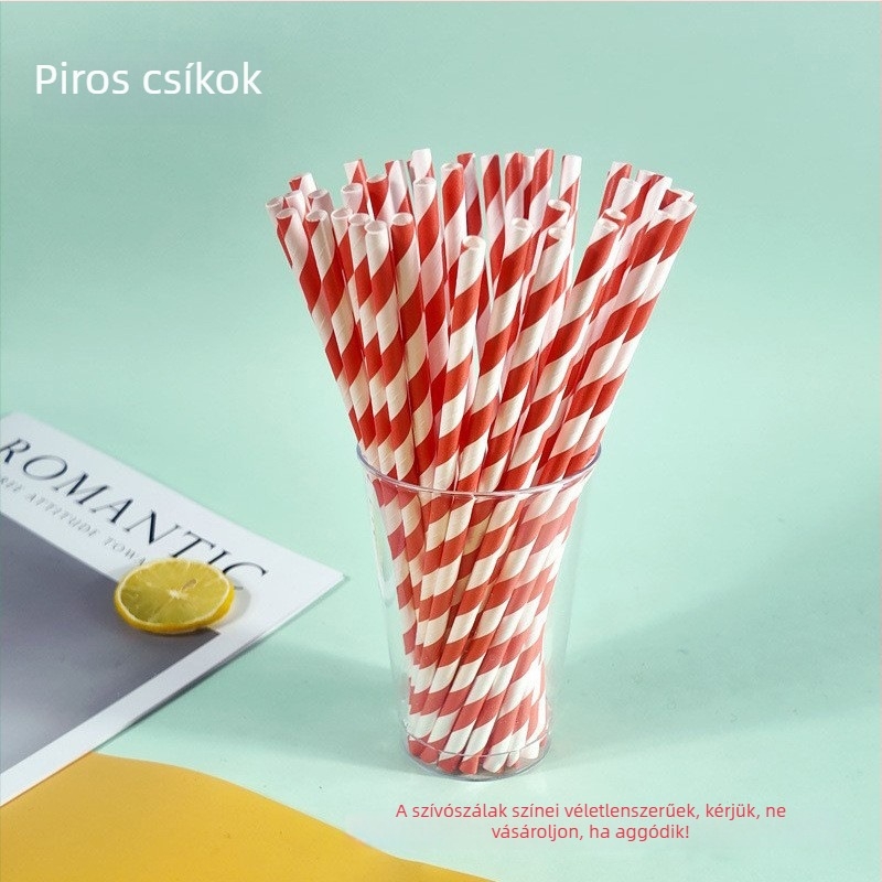 Színes csíkos papírszívó, egyszer használatos, biológiailag lebomló, megvastított, élelmiszer-minőségű, egyenes cső kávéhoz és tejjel készült teához, kreatív dizájn