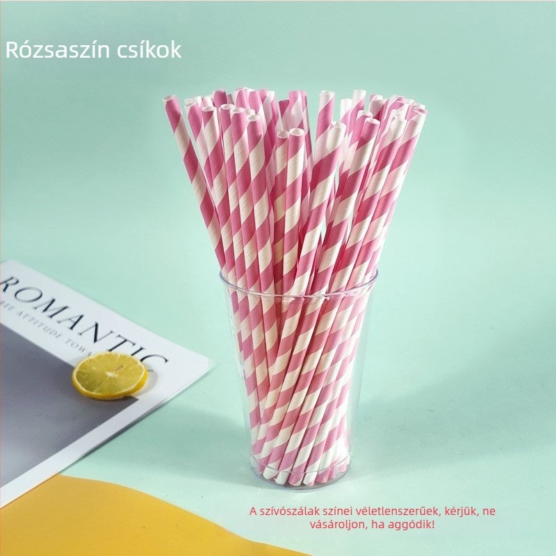 Színes csíkos papírszívó, egyszer használatos, biológiailag lebomló, megvastított, élelmiszer-minőségű, egyenes cső kávéhoz és tejjel készült teához, kreatív dizájn