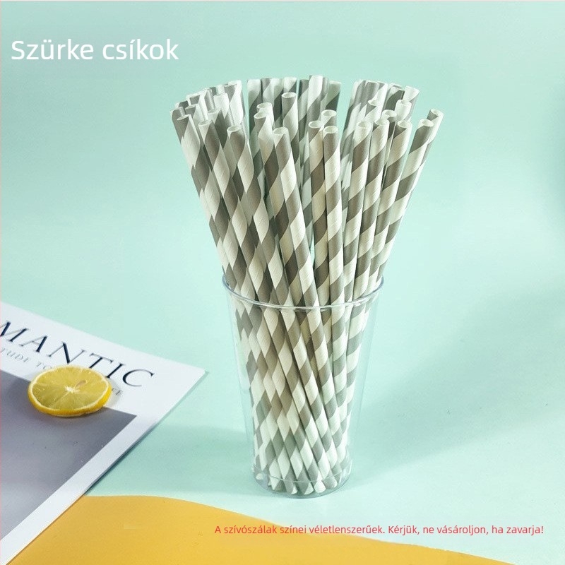 Színes csíkos papírszívó, egyszer használatos, biológiailag lebomló, megvastított, élelmiszer-minőségű, egyenes cső kávéhoz és tejjel készült teához, kreatív dizájn