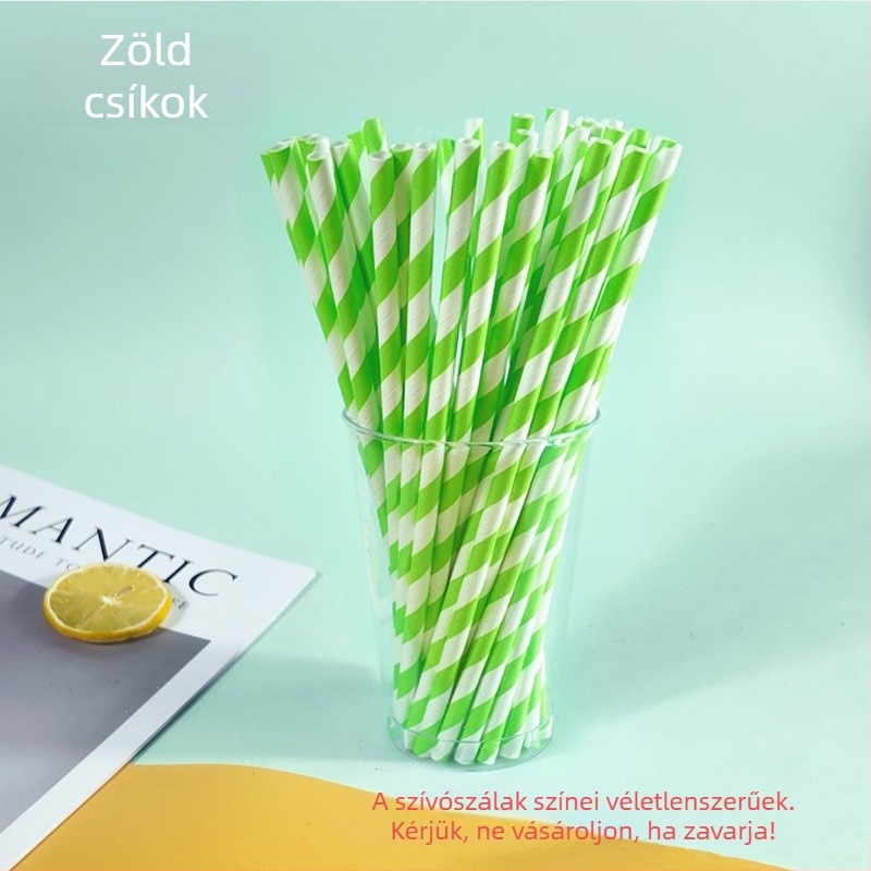 Színes csíkos papírszívó, egyszer használatos, biológiailag lebomló, megvastított, élelmiszer-minőségű, egyenes cső kávéhoz és tejjel készült teához, kreatív dizájn