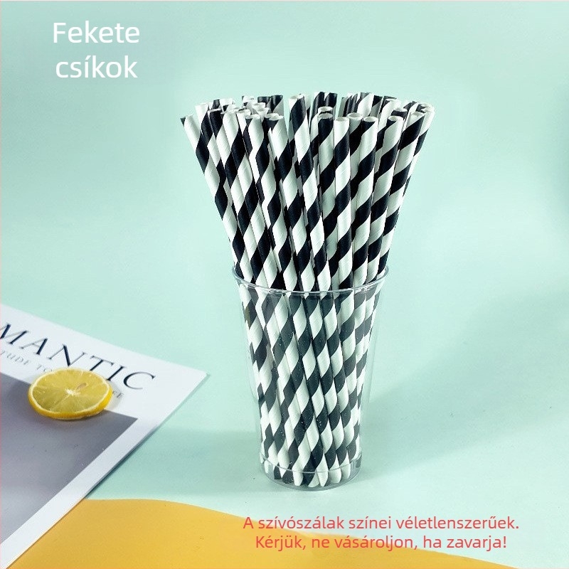 Színes csíkos papírszívó, egyszer használatos, biológiailag lebomló, megvastított, élelmiszer-minőségű, egyenes cső kávéhoz és tejjel készült teához, kreatív dizájn